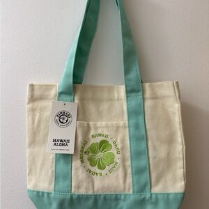 Hawaii Aloha Canvas Tote Bag with Mint Trim